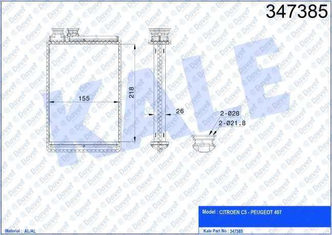 KALE 347385 Kalorifer Radyatoru Citroen Berlingo / C4 Picasso I-Ii  C4 Grand Picasso I-Ii / C5 Iii / C5 Iii Break / C6 05> - Peugeot 407 / 407 Sw / 407 Coupe 04> / Partner / Partner Tepee 08>